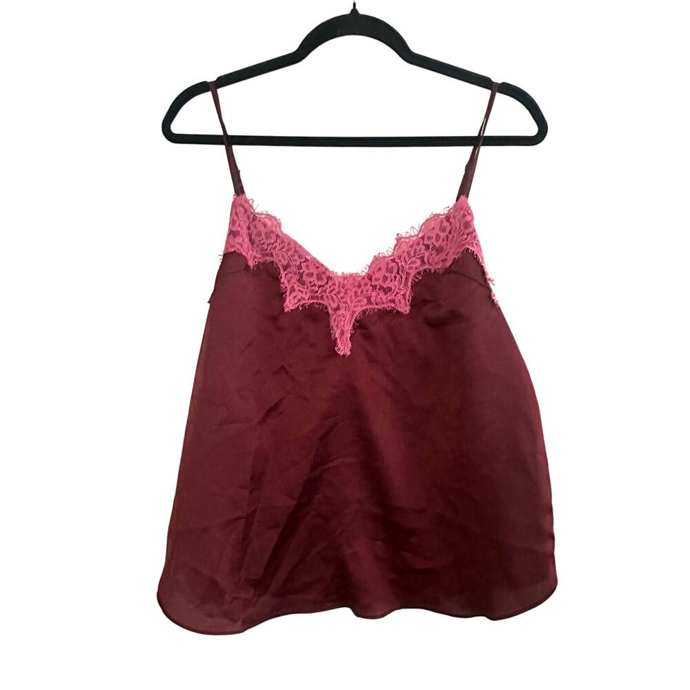 HEARTLOOM Revolve Satin Lace Burgundy Pink Cami Slip Tank Top - Sz Medium